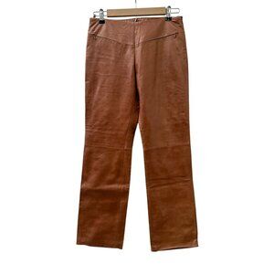 Reilly Olmes Leather Zip Pocket Straight-Leg Pants Mid-Rise Tan Womens 6